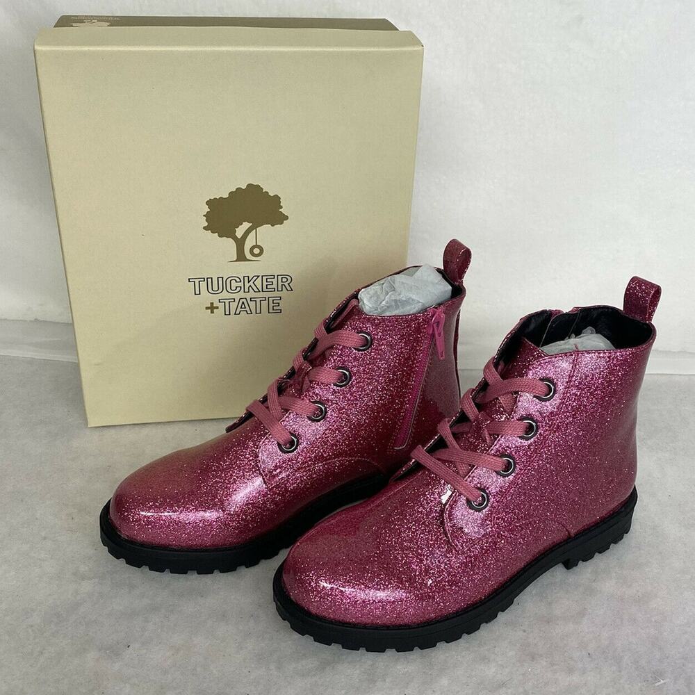 Tucker + Tate Glitter‎ Ankle Boots Shoes Maisie Bootie Pink Lace Up Sz 3M